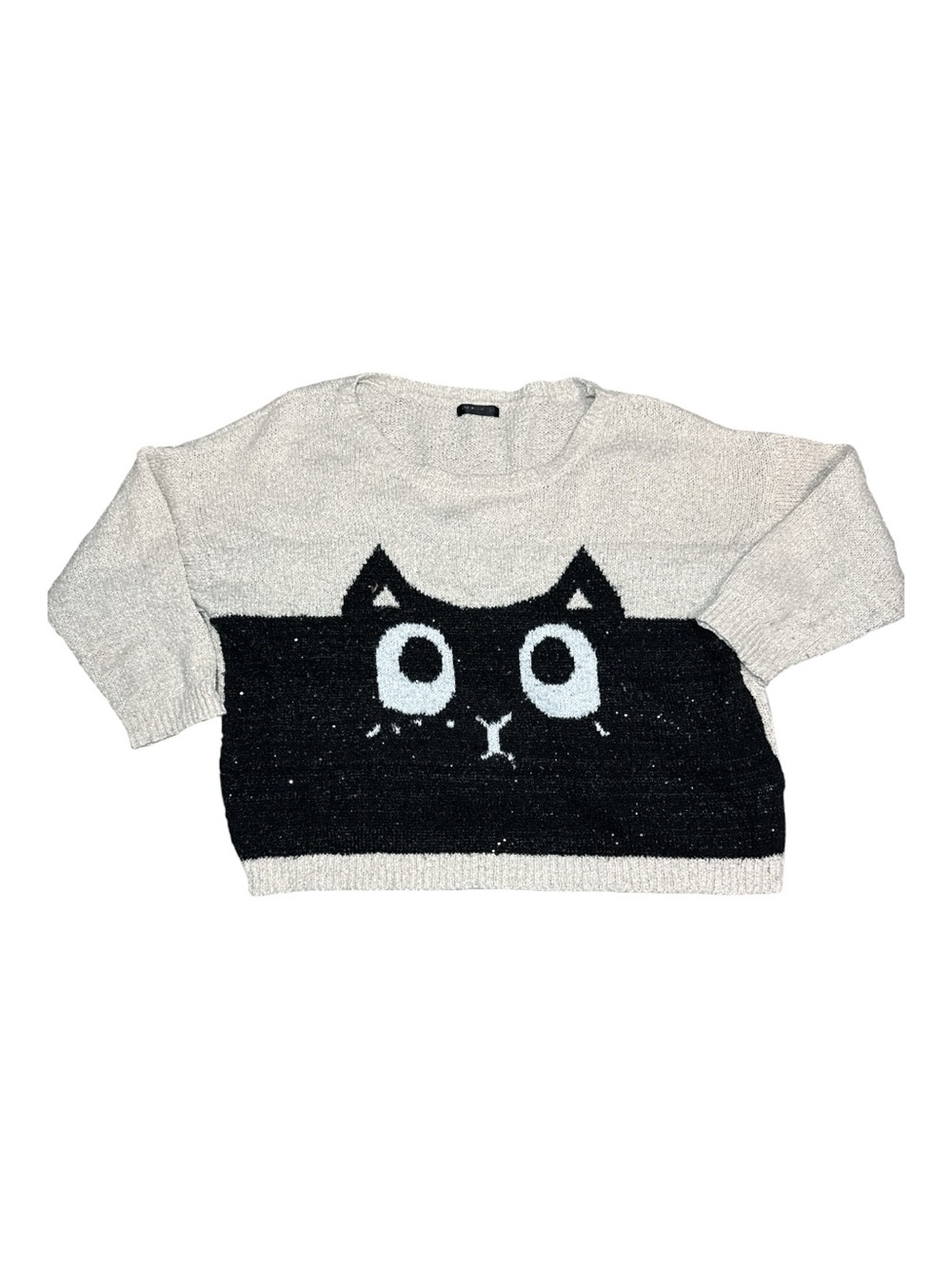 Halloween Black Cat Oversized Graphic Knit Sweater-Whimsical Cozy Pullover XL